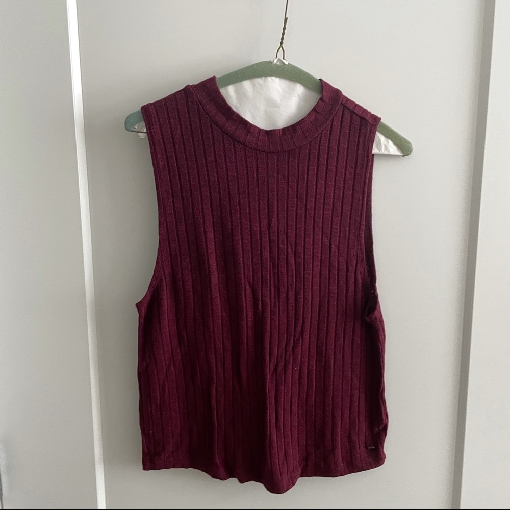 Knit high neck burgundy tank top
